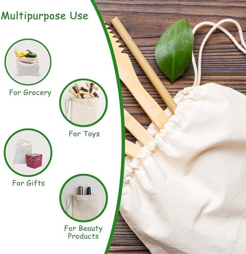Muslin Cloth Bags with Drawstrings - Set of 8 (S, M, L, XL) - Reusable Natural Cotton Bags for Bulk Food Storage - Canvas Fabric Sachets - Image 5