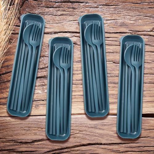 ELANE 4 Sets Reusable Travel Utensils Set with Case,Camping Cutlery Set Reusable Cutlery Set with Case,Utensil Sets for Lunch Picnic Daily Use Outdoor (darkblue) - Image 4