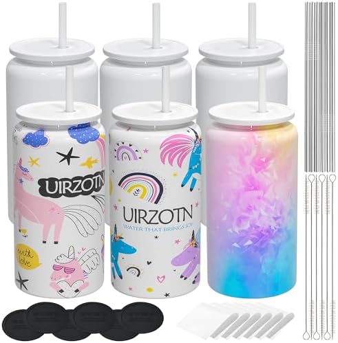 6 Pack 16 oz Sublimatable Tumbler, Insulated Tumbler with Straw by UIRZOTN