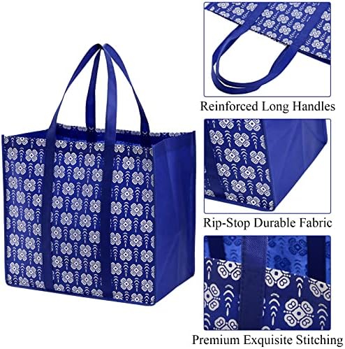 Frcctre 12 Pack Reusable Grocery Bags, Large Foldable Shopping Tote Bags with Long Handles Heavy Duty Reusable Bags for Shopping Groceries Clothes - 6 Assorted Colors - Image 5