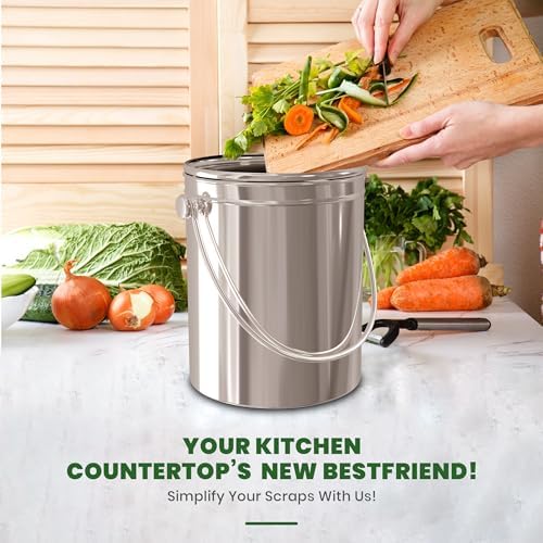 Utopia Kitchen Countertop Compost Bin 1.3 Gallon, Stainless Steel, Silver - Image 6