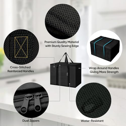 BALEINE 2Pk Insulated Reusable Grocery Bags, Collapsible Cooler Bag for Groceries, Heavy Duty Large Insulated Bag (16''x9''x13'', Charcoal Black) (Pack of 10) - Image 3