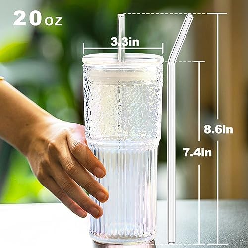 JunVpic Glass Coffee Tumbler, 20 oz Glass Cup with Lid and Straw - Image 3