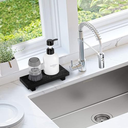 Bathroom Tray Farmhouse Decor Kitchen Soap Holder, 8.7" * 3.6" Black - Image 4
