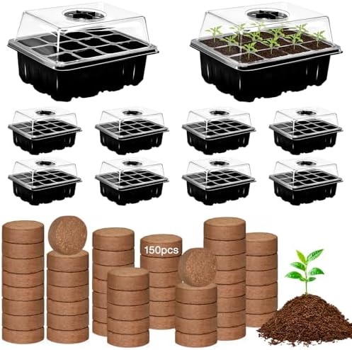 ZeeDix 10 Set Seed Starter Tray Kits with 150 Pack Coco Coir Pellets by ZeeDix