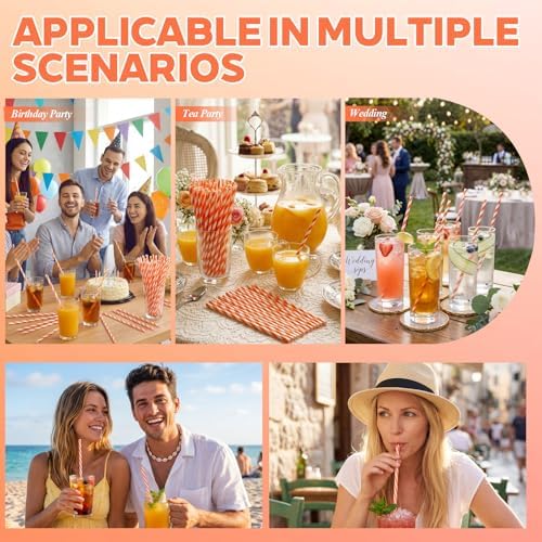 Honeydak 50 Pcs Reusable Plastic Straws Bulk,Orange and White Stripe - Image 6