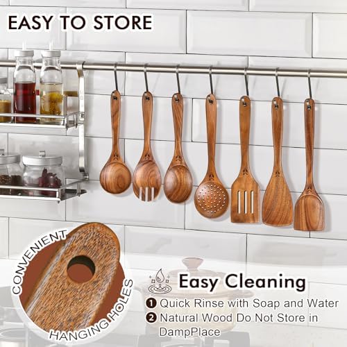 9Pcs Wooden Spoons for Cooking, Wooden Utensil Set with Holder & Spoon Rest - Image 7
