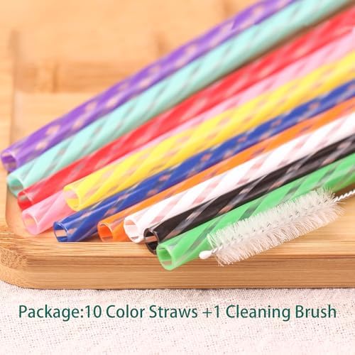 Dakoufish 15 Inch 10 Color Replacement Reusable Drinking Straw for Stanley 128 oz 100 oz 64 oz Tumbler,Dishwasher Safe Plastic Straws for Stanley Cup Accessories,Set of 10 with Cleaning Brush - Image 5