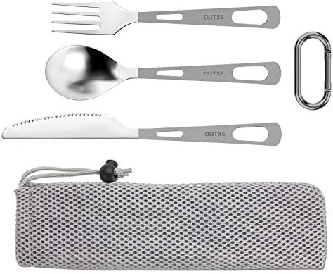 OUTXE Titanium Flatware Polished Knife Fork Spoon Set Lightweight Ti Camping Utility Cutlery Set with Carrying Bag for Traveling Picnic Hiking by OUTXE