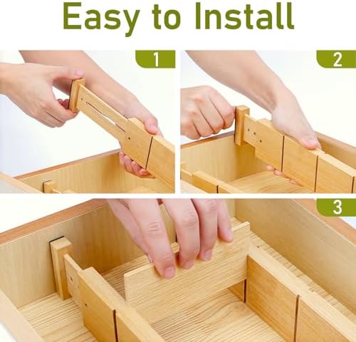 Whitmor Adjustable Bamboo Drawer Dividers, Expandable 17"-22" Drawer Organizer, Space-Saving, Non-Slip & Spring-Loaded Separators for Kitchen, Bedroom, Office, 4 Pack Dividers with 9 Baffles - Image 6