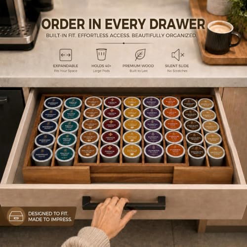 MinBoo Expandable Acacia Wood Coffee Pod Drawer Organizer - Image 6