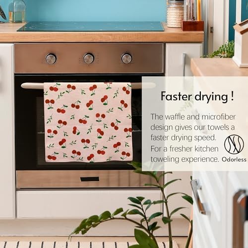 Eulnars Kitchen Towels, 18" x 30" Dish Towels, Microfiber Tea Towels for Kitchen Drying, Superior Absorbency, Lemon Cherry Series, 2-Pack - Image 3
