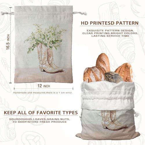 UTELKA White Flroal Reusable Linen Bread Bag for Homemade Bread - Image 6