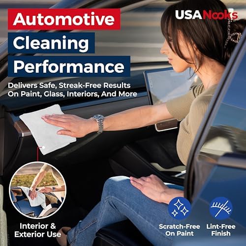 USANOOKS Microfiber Cleaning Cloth - White - 50Pcs (12.5x12.5 inch) High Performance - 1200 Washes, Ultra Absorbent Car Towel Traps Grime & Liquid for Streak-Free Mirror Shine - Car Washing Cloth - Image 5