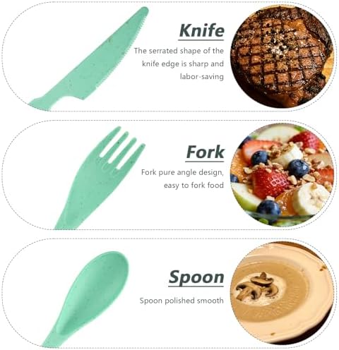 24 Sets Reusable Travel Utensils Set with Case, Wheat Straw Portable Knife Fork Spoons Cutlery, Eco-Friendly BPA Free Plastic Tableware for Kids Adults Travel Picnic Camping Utensils (8 Colors) - Image 3