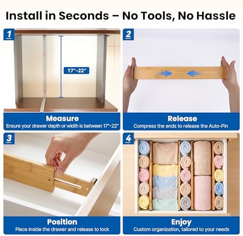 4 Pack 2.36" Bamboo Drawer Dividers, 17-22" Expandable Kitchen Organizers - Image 5