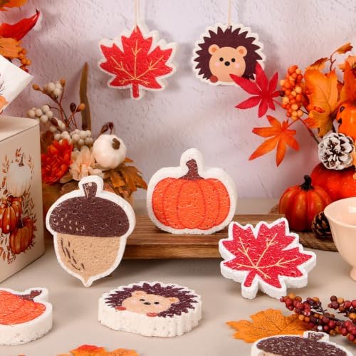 Whaline 8Pcs Fall Kitchen Sponges Pumpkin Maple Leaves Acorn Hedgehog Water Absorbing Dish Washing Sponge Non Scratch Cleaning Scrubbers for Autumn Thanksgiving Home Kitchen Decor - Image 6