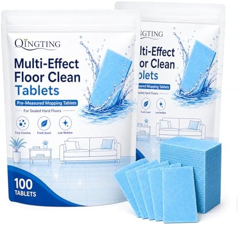 Multi-Effect Floor Clean Tablets, 100 Count, Concentrated Floor Cleaning Tablets for Mopping, Fast-Dissolving Hard Floor Cleaner Tablets, No-Mess for Tile, Laminate & Sealed Wood Floors (2bags(200)) by QINGTING