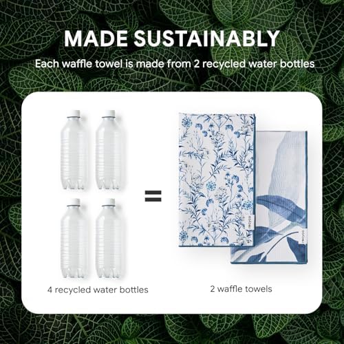RECYCO Waffle Kitchen Towel Set of 2 - Quick Dry Microfiber Sustainable Dish Towels - Ultra Absorbent Reusable Cleaning Tea Towels - Lightweight Hand Towels,16”x 28”, Stormy Blue - Image 6