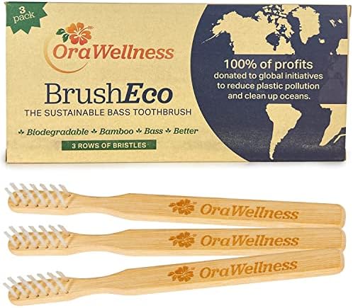 OraWellness BrushEco Bamboo Toothbrush, 3 Rows, Wooden Toothbrush by OraWellness
