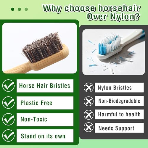 Horse Hair Toothbrush, All Natural Bamboo Toothbrush 4 Pack - Image 3