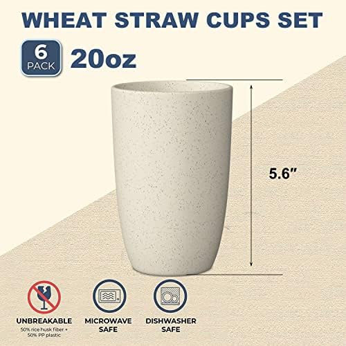 Wrova Wheat Straw Cups 6 PCS Good Alternative to Plastic Reusable Cups 20 oz Unbreakable Drinking Cup Reusable Dishwasher Safe Water Plastic Glasses Mixed Color - Image 2