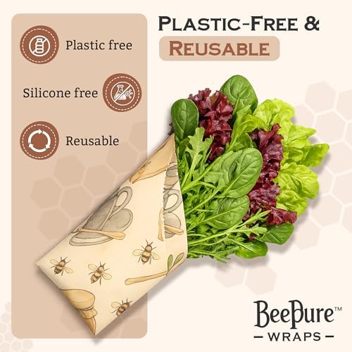 Reusable Beeswax Food Wrap Roll - Cut-to-Size 15 x 80 in, Eco-Friendly Food Storage Wrap, Bees & Tea Teapot Honey Jar Design - Image 6