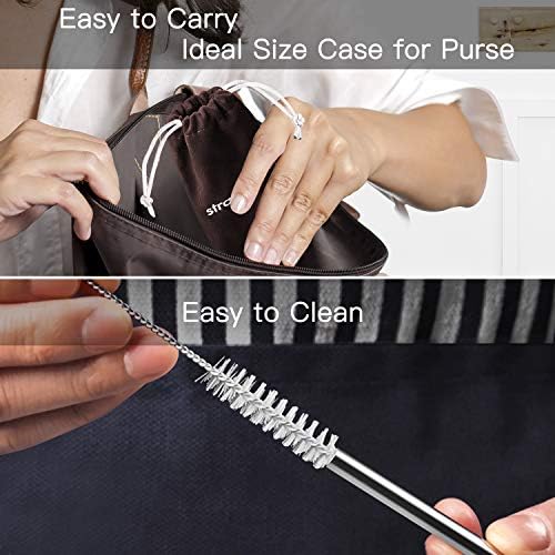 StrawExpert Set of 16 Reusable Stainless Steel Straws with Travel Case Cleaning Brush Silicone Tips Eco Friendly Extra Long Metal Straws Drinking for 20 24 30 oz Tumbler, Silver - Image 6