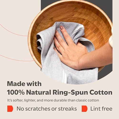 Zeppoli Classic Kitchen Towels - 30 Pack 100% Natural Cotton Towel Set, Reusable Wash Cloths, Absorbent Dish Towels, Machine Washable Hand Towels, Kitchen Essentials - 14” by 25” - Gray Base - Image 3