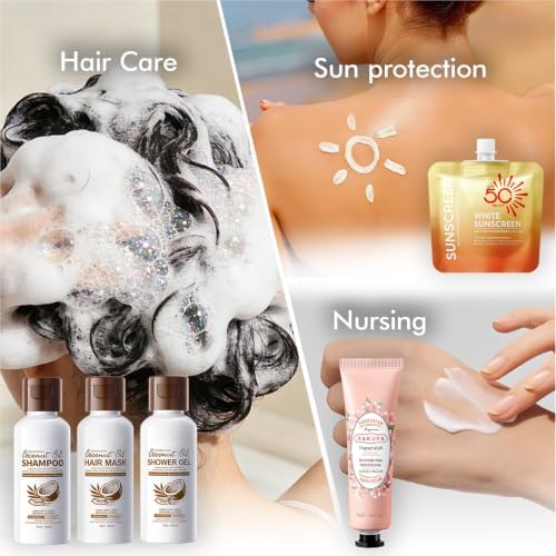 57PCS Travel Essentials Set with Toothpaste,Lip Mask,Eye Patches,Shower Gel,Shampoo for Everyday Essentials and Vacation,Convenient Travel Size Toiletries Kit for Men Women - Image 5