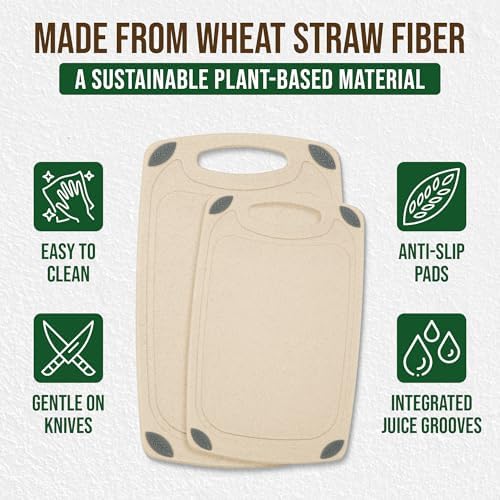 AXIOM CREATIONS 2-Piece Reversible Cutting Board Set Made with Natural Wheat Straw Fiber, Eco-Conscious Food Safe Kitchen Essentials, Gluten Free & BPA Free Chopping Boards for Kitchen - Image 5