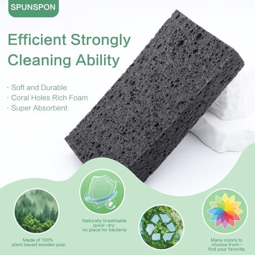 Large Cellulose Sponges, Kitchen Sponge for Dish, Thick Heavy Duty Scrub Pads, Non-Scratch Scrubber for Household/Cookware/Bathroom/Office/Boat 5.5" x 3" x 1" (7 Pack) Black - Image 4