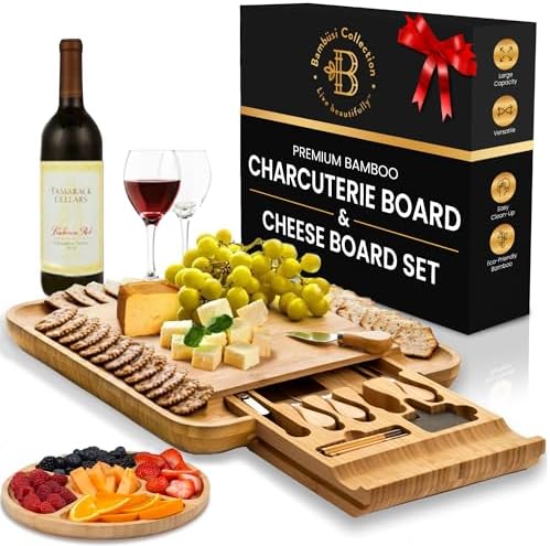 Charcuterie Boards Gift Set, Bamboo Cheese Board with Serving Accessories by Bamb%C3%BCsi