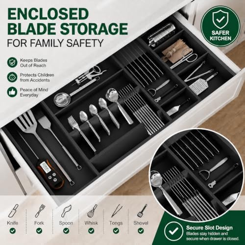Bamboo Expandable Kitchen Drawer Organizer, 17.7-29.5 in,Black - Image 3