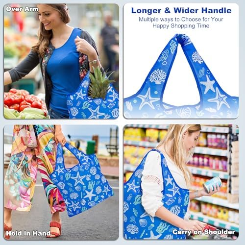 HOLYLUCK Reusable Grocery Bags,Heavy Duty Foldable Shopping Tote Bag (Standard, 3 Starfish) - Image 6