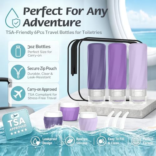 6Pcs Travel Bottles for Toiletries, Silicone Travel Size Containers Set - Image 3