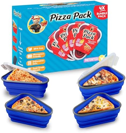 PIZZA PACK The Perfect Reusable Pizza Storage Container with 5 Microwavable Serving Trays - BPA-Free Adjustable Pizza Slice Container to Organize & Save Space, 4 Pack, Blue by PizzaPack%E2%84%A2