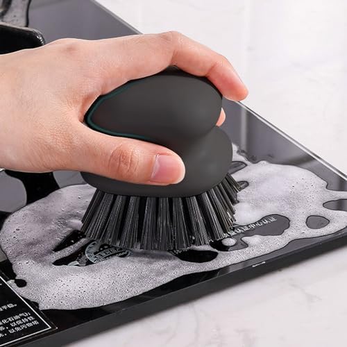 2Pack Dish Scrub Brush, Palm Brush Dish Scrubber with Ergonomic Grip, Kitchen Scrub Brushes for Cleaning for Pans, Pots, Kitchen Sink Cleaning-Black - Image 2