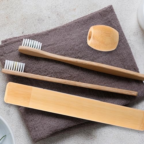 Amosfun Bamboo Toothbrush Holder Portable Toothbrush Storage Tube with Base Travel Tooth Brush Holder Case for Bathroom Counter Office Desktop Dresser Home and Hotel Use - Image 4