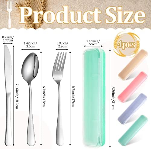 Yinkin 4 Pack Travel Silverware Set with Case for Lunch,Beige - Image 5