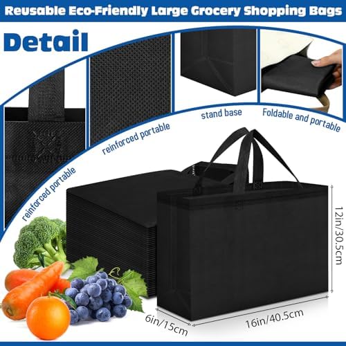 Windyun Reusable Grocery Bags Large Non Woven Shopping Bags with Handles Foldable Portable Tote, 16x6x12 Inch - Image 3