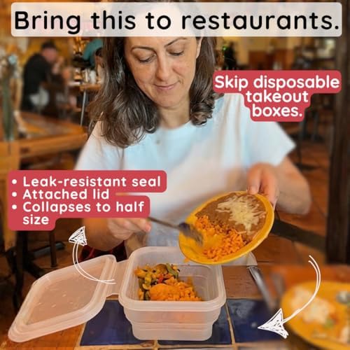 BYOB Collapsible Silicone Food Containers with Attached Lids – Reusable To-Go & Leftover Containers, Platinum Silicone, Leak-Resistant – 4 Pack (White/Pink) - Image 6