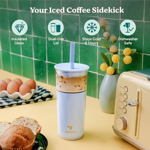 REDUCE Aspen - 20oz Vacuum Insulated Glass Tumbler - Extra Wide Straw & Lid - Image 2