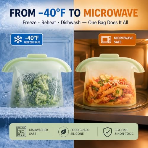 Silicone Food Storage Bags, Reusable, High-Temperature Resistant, Leak-Proof Upright Freezer Bags, Microwave and Dishwasher Safe，white - Image 5