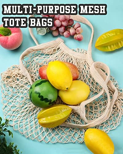 Eccliy 12Pcs Reusable Cotton Mesh Grocery Bag with Handle, Beige, 10 in - Image 2