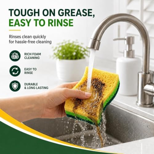 12 PCS Sponges Kitchen, Non Scratch Scrub Sponges for Washing Dishes, Green - Image 4