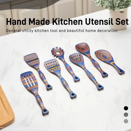 Gudamaye Pakkawood Wooden Cooking Utensils Set 7-Piece-Wooden Spoons for cooking, Wooden Utensil set with Ergonomic Non-Slip Handles, Heat-Resistant & Stylish Cooking Spoons, Non-Stick Spoon - Image 7