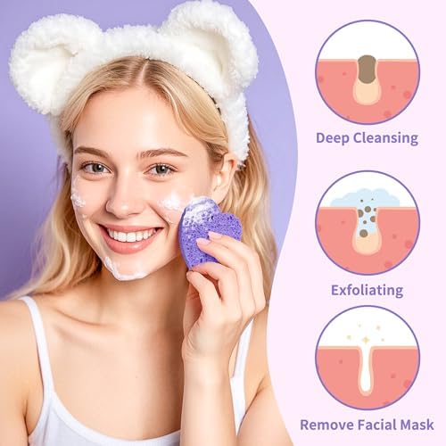 100-Count Compressed Facial Sponges, Purple Heart Shape - Image 3