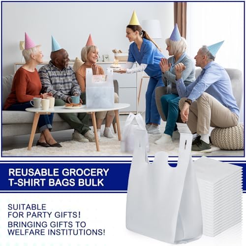 Windyun Large Grocery T-shirt Bags Bulk Reusable Non Woven Shopping Bag Foldable Gift Tote with Handle, 20.5x11x5.5 Inch - Image 4