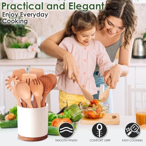 HOWHONG 8-Piece Beech Wood Cooking Utensils Set - Image 4